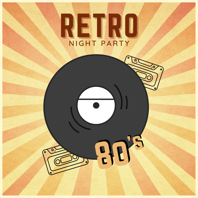 Biege Retro 80s Night Party Invitation Square