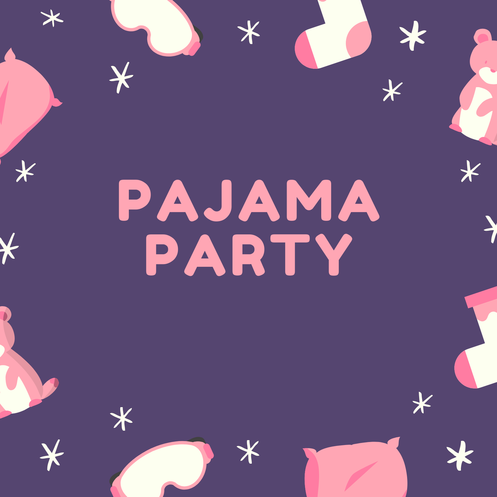 Dark Purple with Pink Graphics Pajama Party Invitation