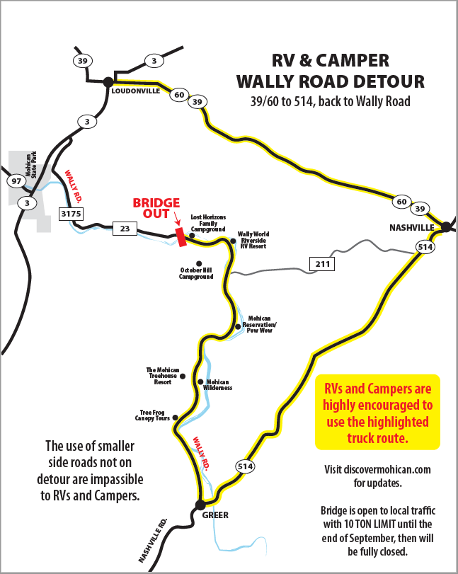 Discover Mohican Wally Road Detour Map